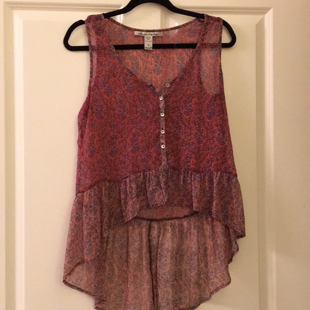 High low sheer blouse paisley pattern
